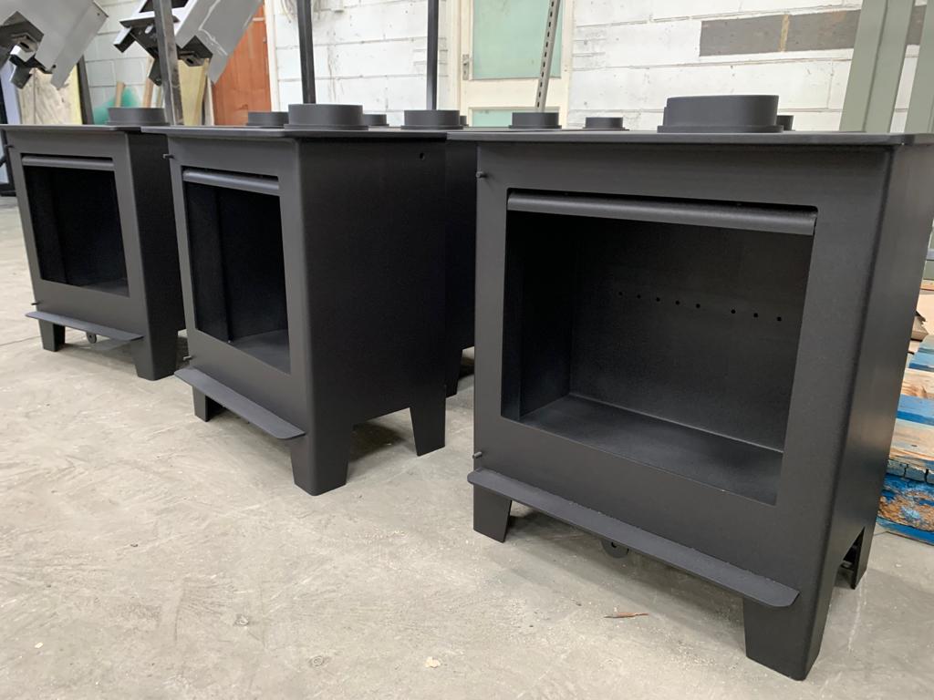 Fabricated and coated wood-burning stove